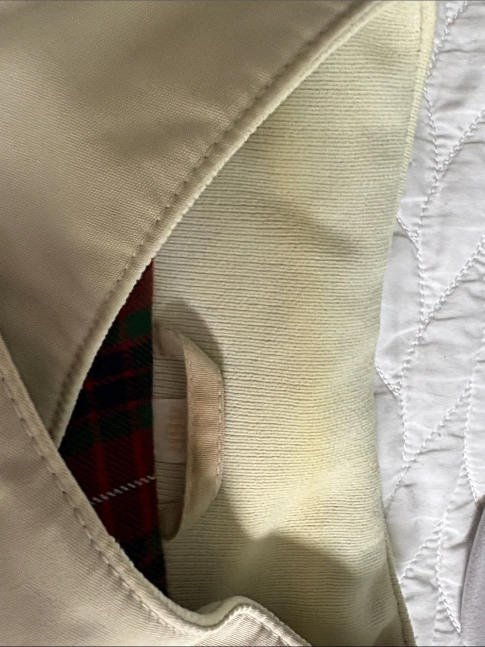 Vintage Men’s Baracuta Van Heusen Beige Bomber Jacket with Red Tartan Lining